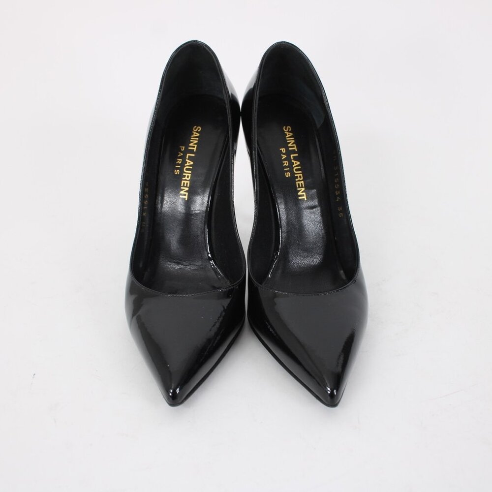 Saint Laurent ZOE Sz 35 Black Patent Leather 315534 4" Slim Square High Heels - Picture 4 of 14